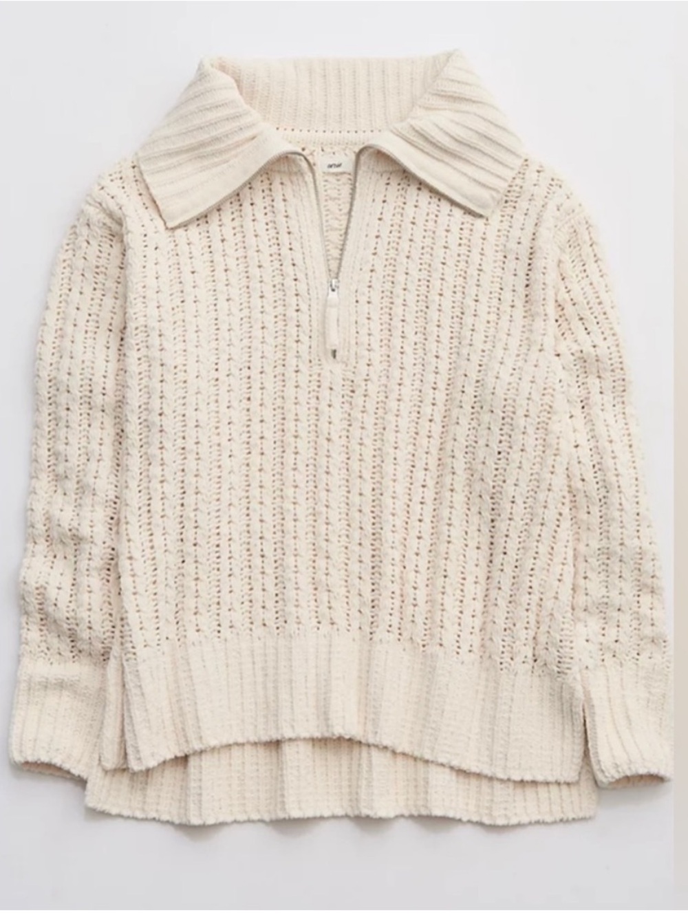 Aerie Cable Car Chenille 1/4 Quarter Zip Sweater Oversized Cream Size Small